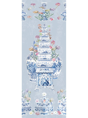 Royal Delft Tulipiere Flowers-Sheer Gray Fabric - nicolettemayer.com