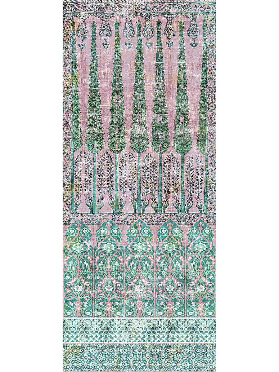 Topkapi Garden Green Pink Fabric - nicolettemayer.com