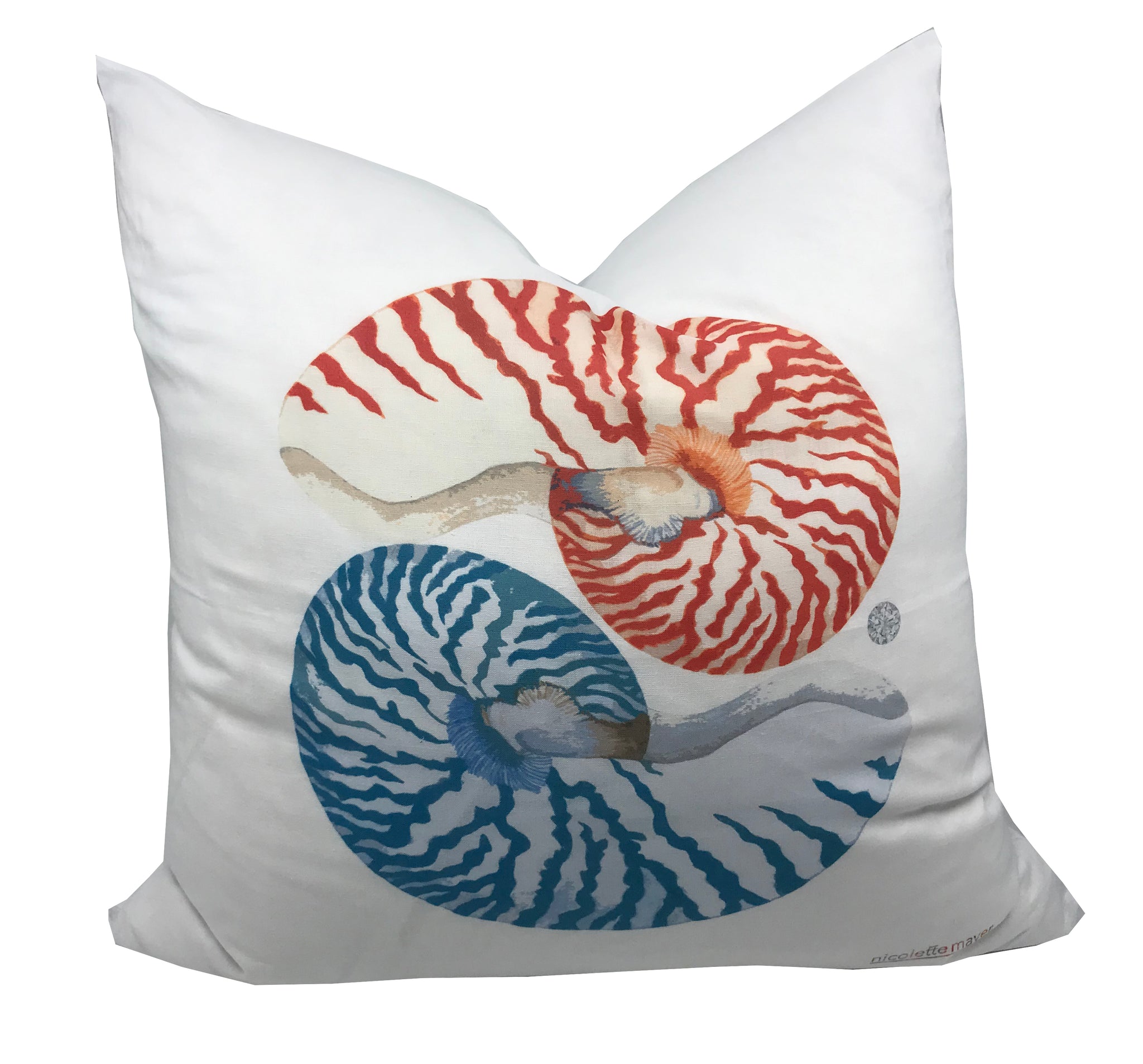 Nautilus Coral Turquoise 22" X 22" Designer Pillow - nicolettemayer.com