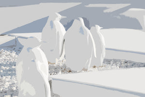 Penguins in Silhouette Gray Blue 24X36 Acrylic Art - nicolettemayer.com