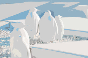 Penguins in Silhouette Sea Blue 24X36 Acrylic Art - nicolettemayer.com