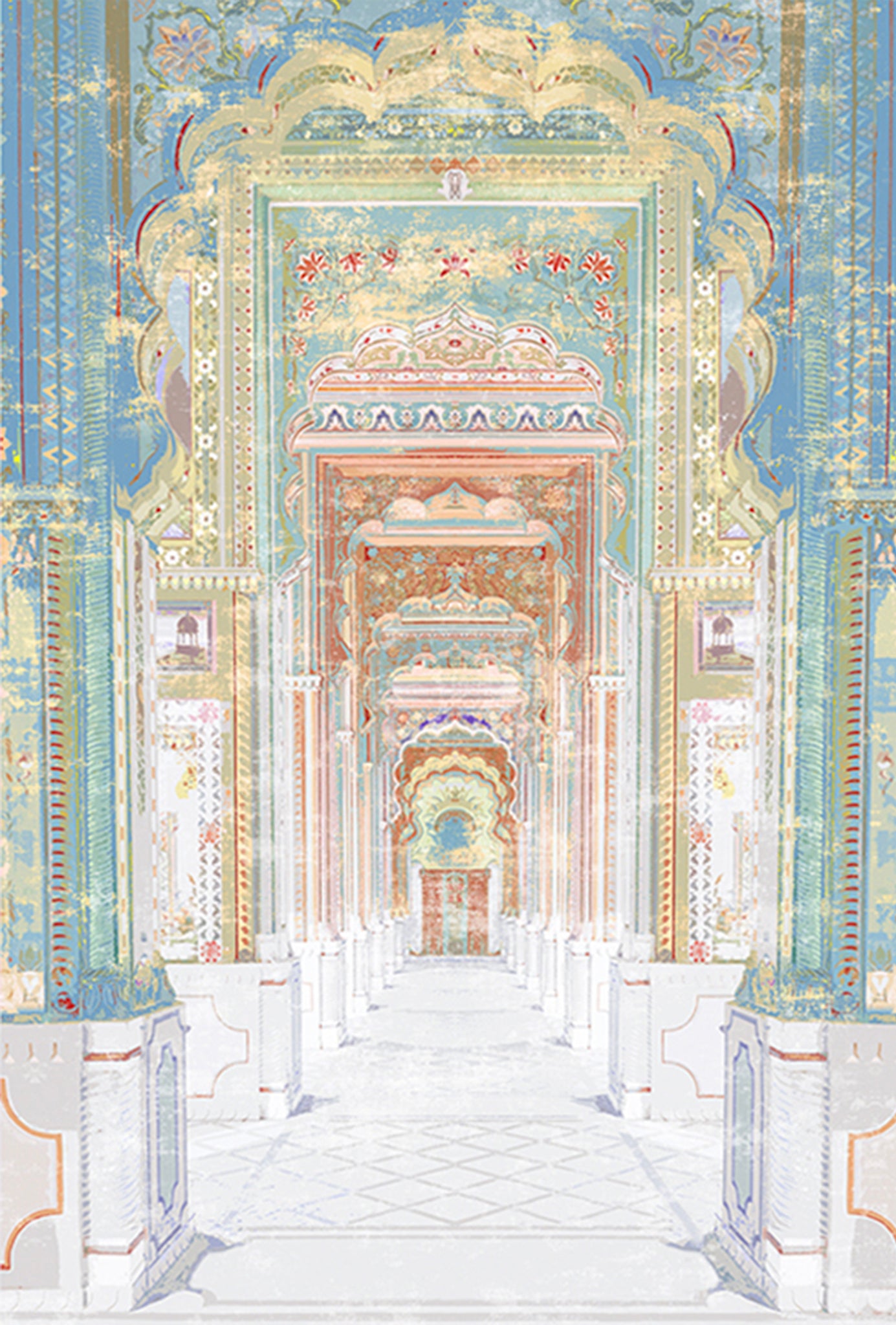 Single Panels of Palatial Jaipur Acrylic Art Wall Art 32" X 48" in Various Colors - nicolettemayer.com