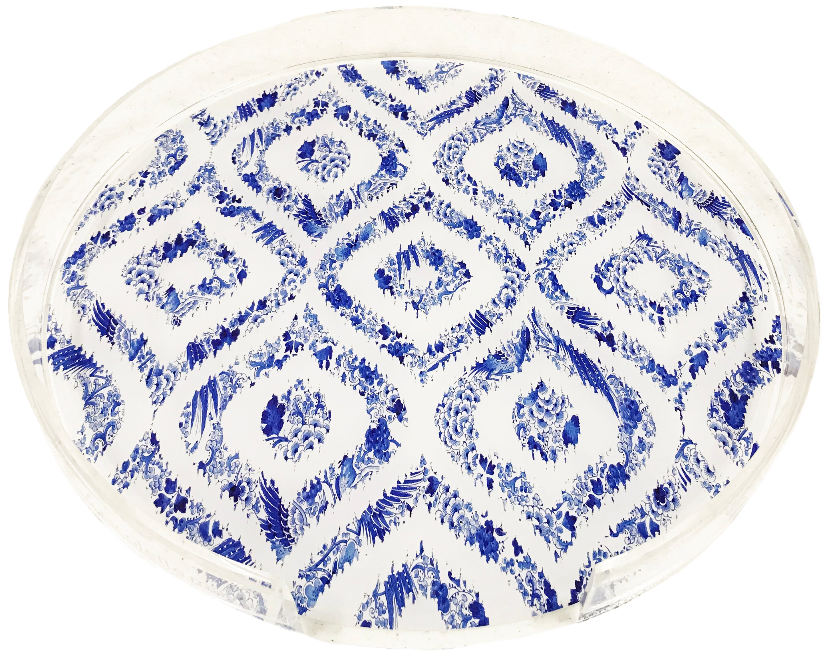 Royal Delft Ikat White Acrylic Round Tray for Placemats or Decorative Use, 16&quot;