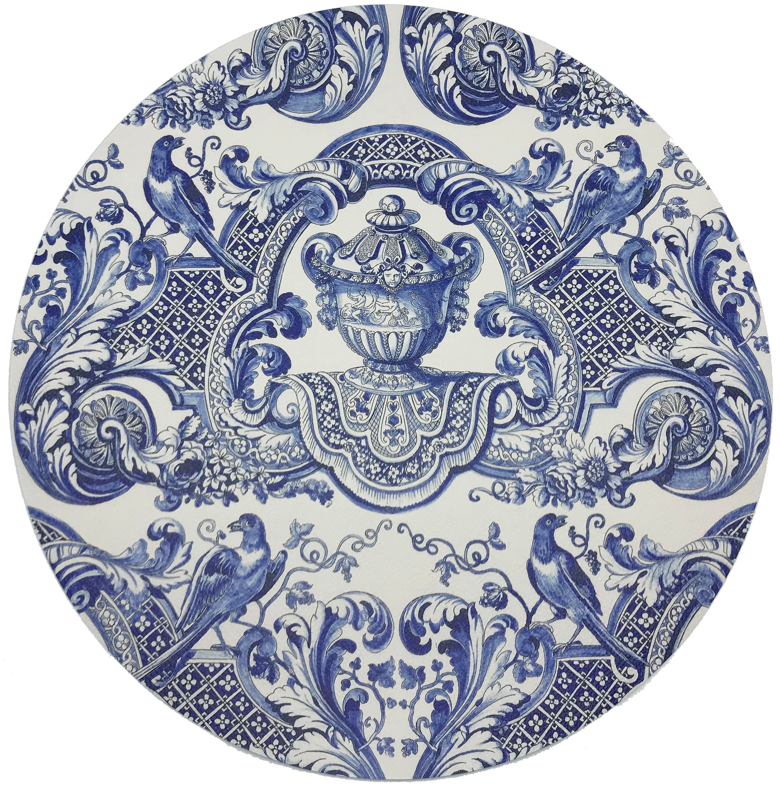 ROYAL DELFT WILLIAM AND MARY BLUE 16&quot; ROUND PEBBLE PLACEMATS, SET OF 4 - nicolettemayer.com