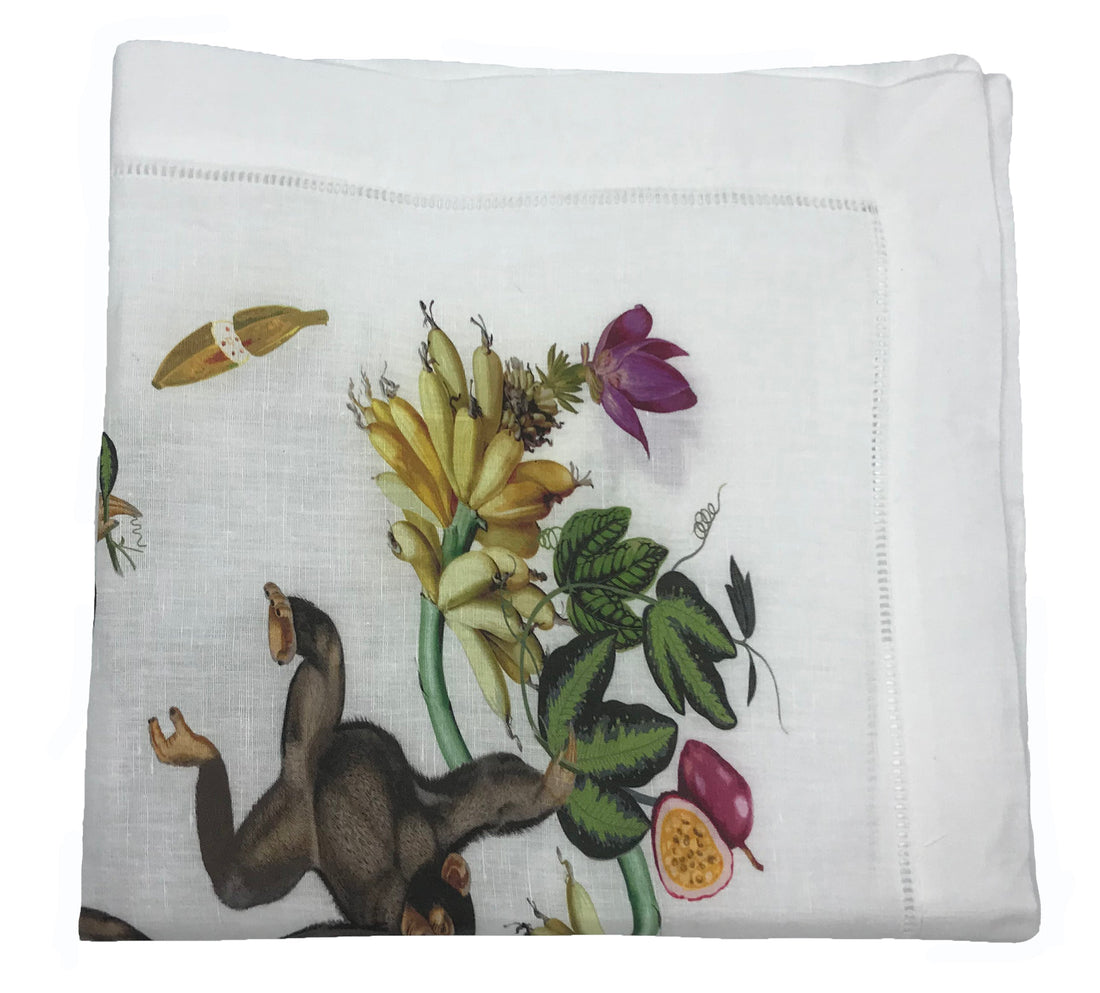 SWINGING MONKEYS 22&quot;X22&quot; HEMSTITCH DINNER NAPKIN, SET OF 4 - nicolettemayer.com