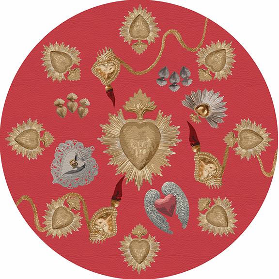 Ex Vote Sacred Hearts Crimson 16" RoundPebble Placemat Set of 4 - nicolettemayer.com