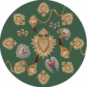 Ex Vote Sacred Hearts Evergreen 16" Round Pebble Placemat Set of 4 - nicolettemayer.com