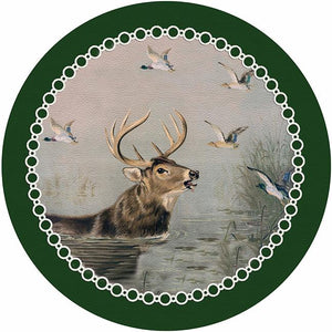 English Stag Green 16" Round Pebble Placemat Set of 4 - nicolettemayer.com