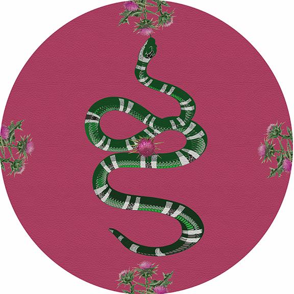 Thistle And Snake Pink 16&quot; Round Pebble Placemat Set of 4 - nicolettemayer.com