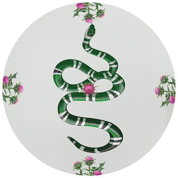 Thistle And Snake Pink White 16&quot; Round Pebble Placemat Set of 4 - nicolettemayer.com