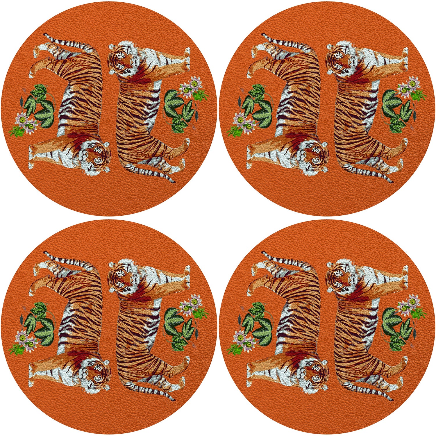 Tiger Seeing Double 16&quot; Round Pebble Placemat Set of 4