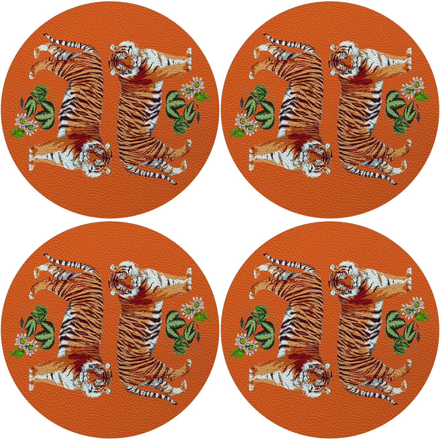 Tiger Seeing Double Orange 16&quot; Round Pebble Placemat Set of 4