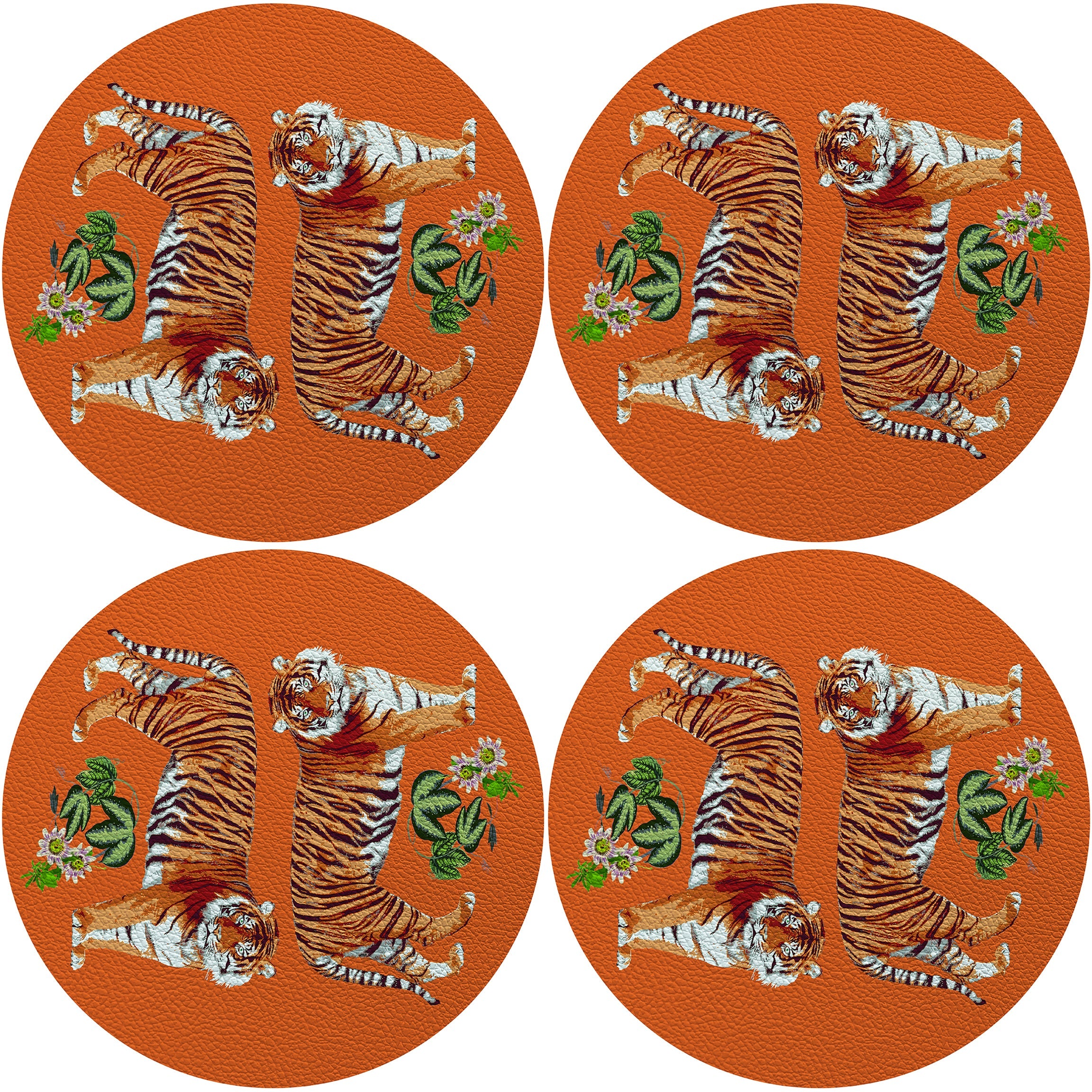 Tiger Seeing Double Orange 16&quot; Round Pebble Placemat Set of 4
