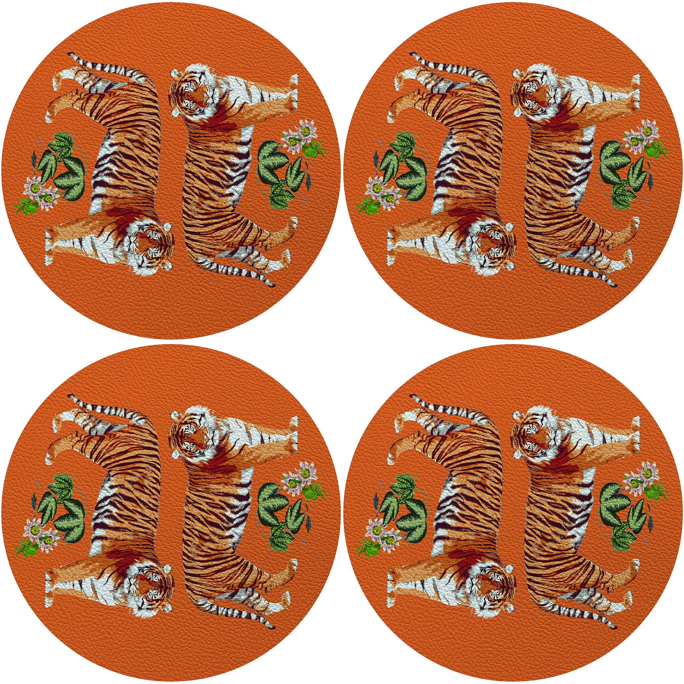 Tiger Seeing Double 16&quot; Round Pebble Placemat Set of 4