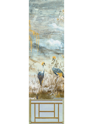 Crested Crane Wheat Blue Wallpaper Panel 3 - nicolettemayer.com
