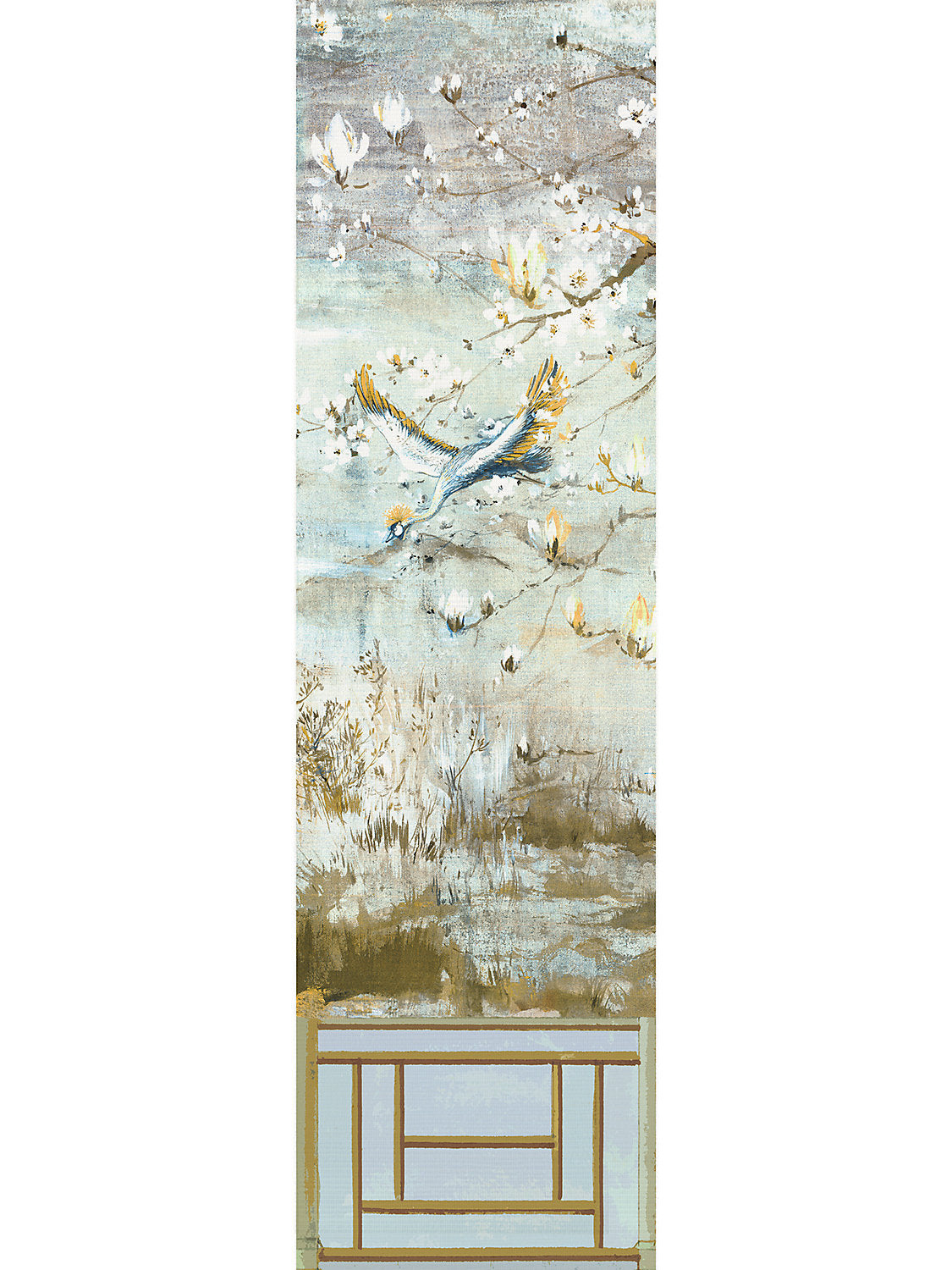 Crested Crane Wheat Blue Wallpaper Panel 5 - nicolettemayer.com