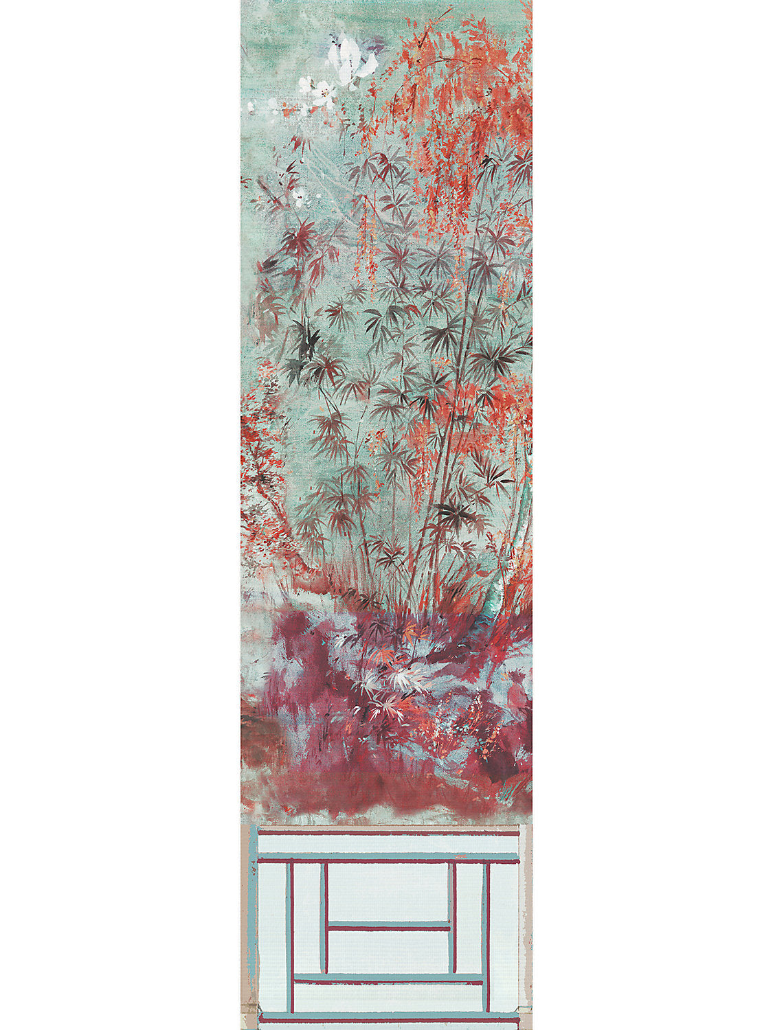 Crested Crane Turquoise Red Wallpaper Panel 1 - nicolettemayer.com
