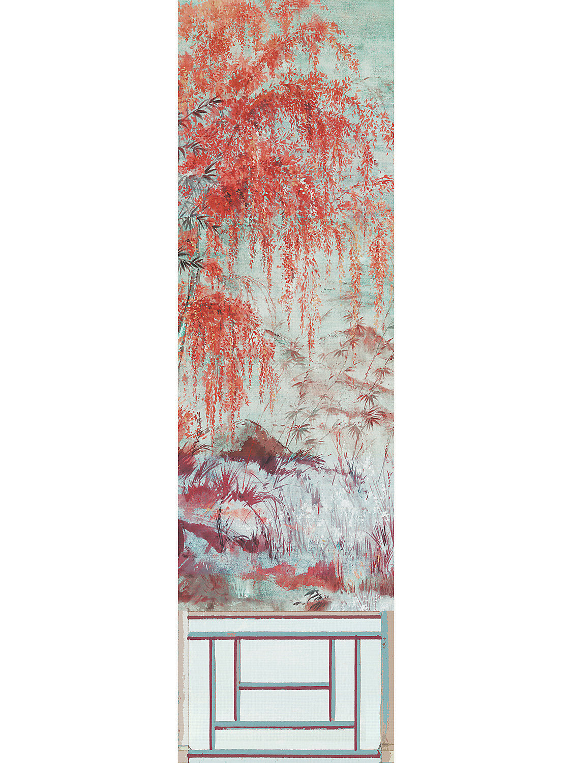 Crested Crane Turquoise Red Wallpaper Panel 2 - nicolettemayer.com