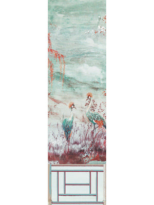 Crested Crane Turquoise Red Wallpaper Panel 3 - nicolettemayer.com