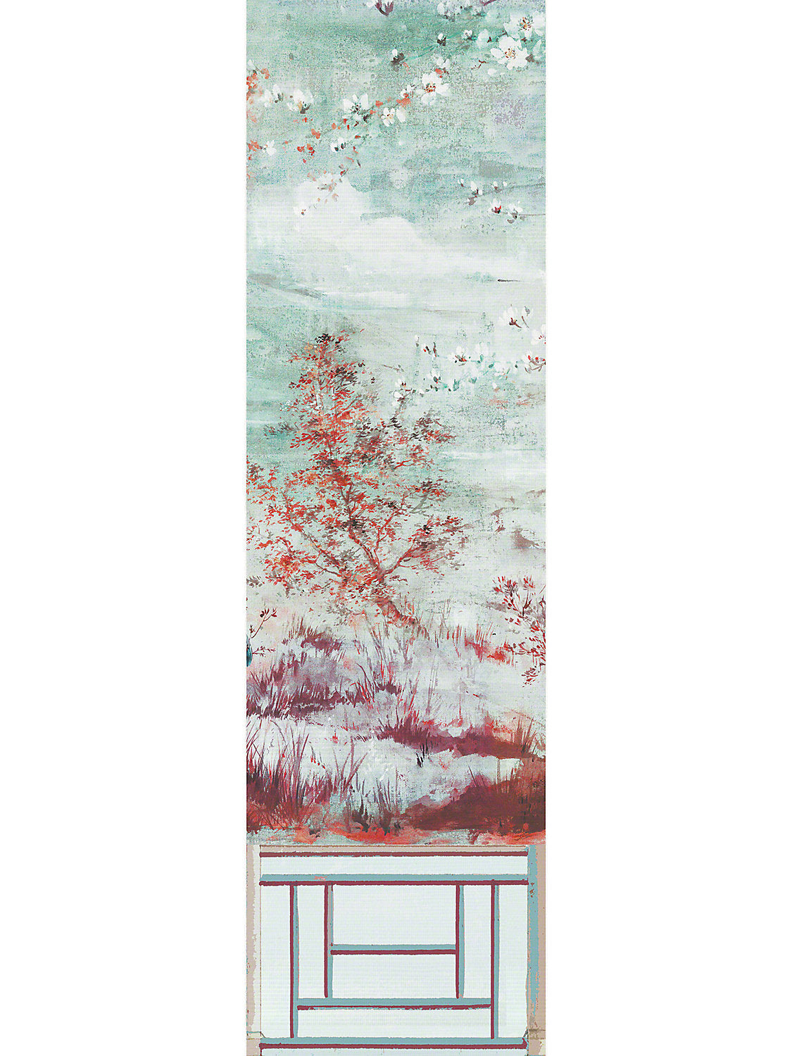 Crested Crane Turquoise Red Wallpaper Panel 4 - nicolettemayer.com