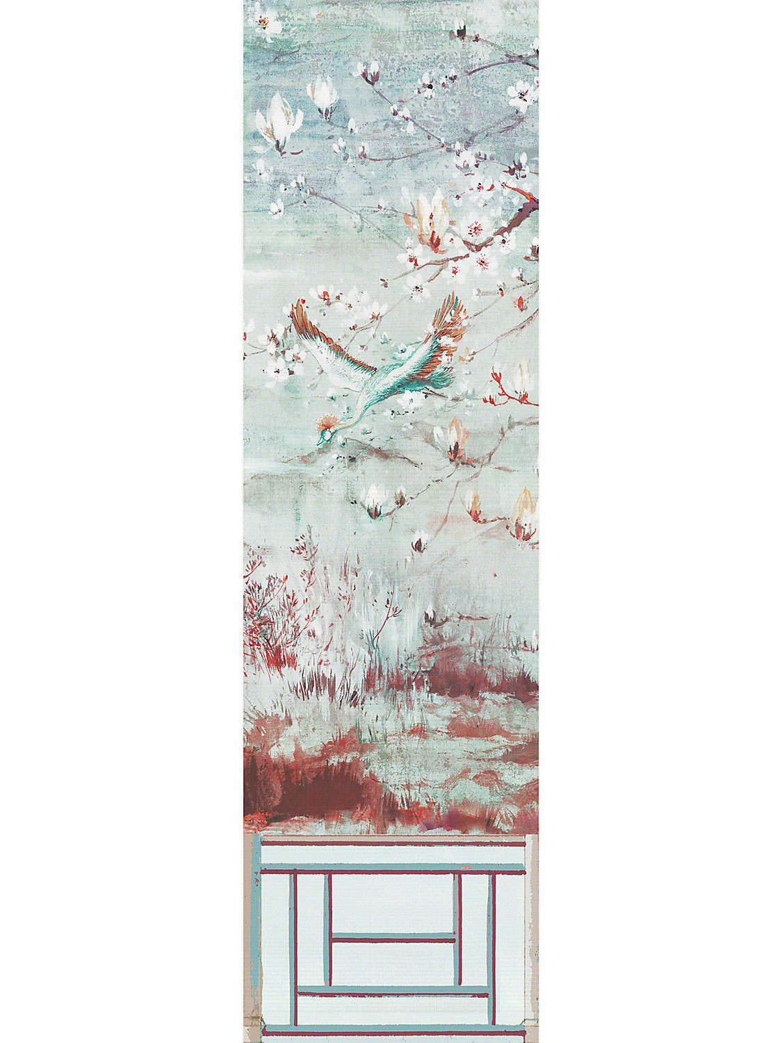 Crested Crane Turquoise Red Wallpaper Panel 5 - nicolettemayer.com