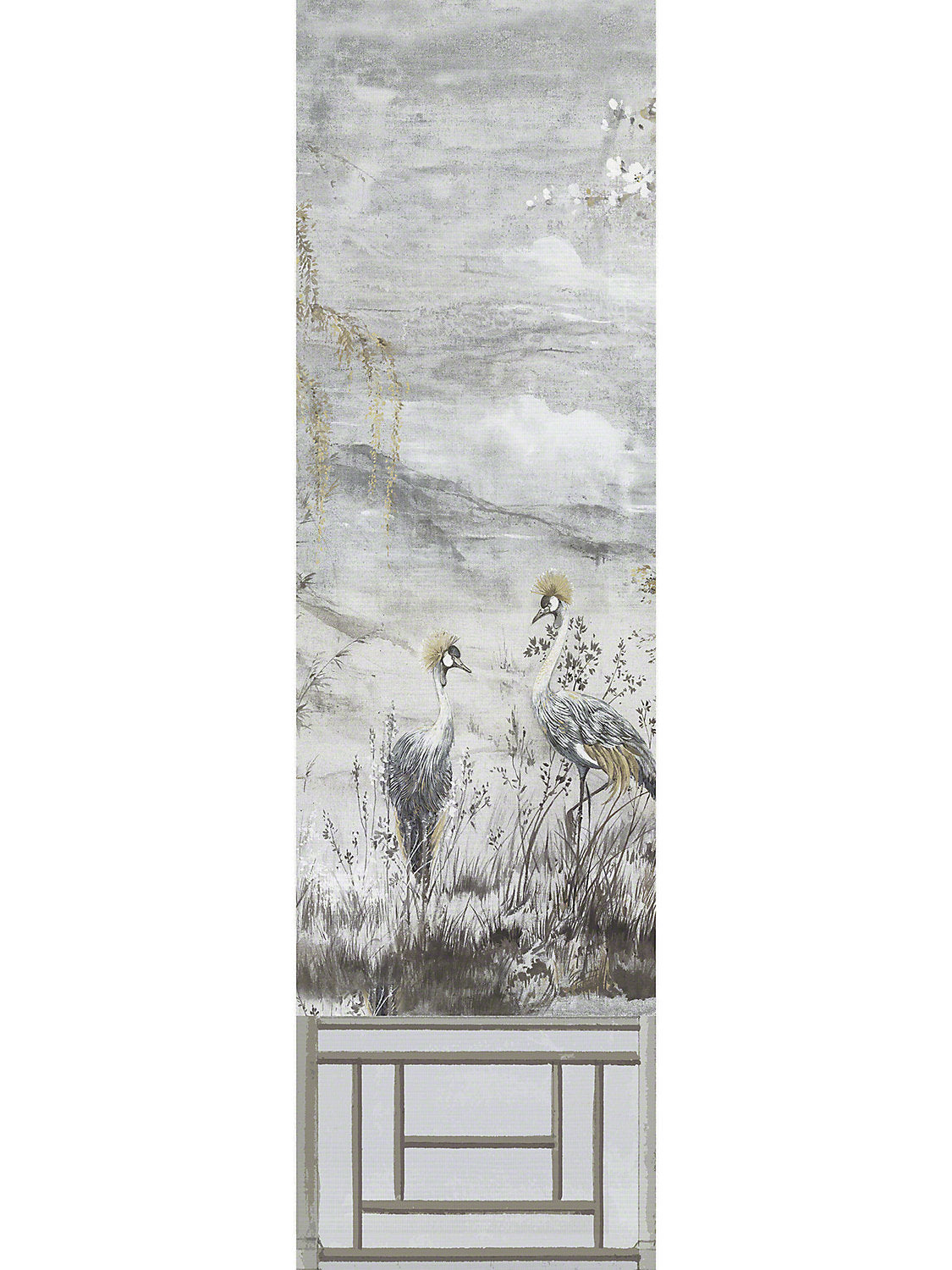 Crested Crane Silver Gold Wallpaper Panel 3 - nicolettemayer.com