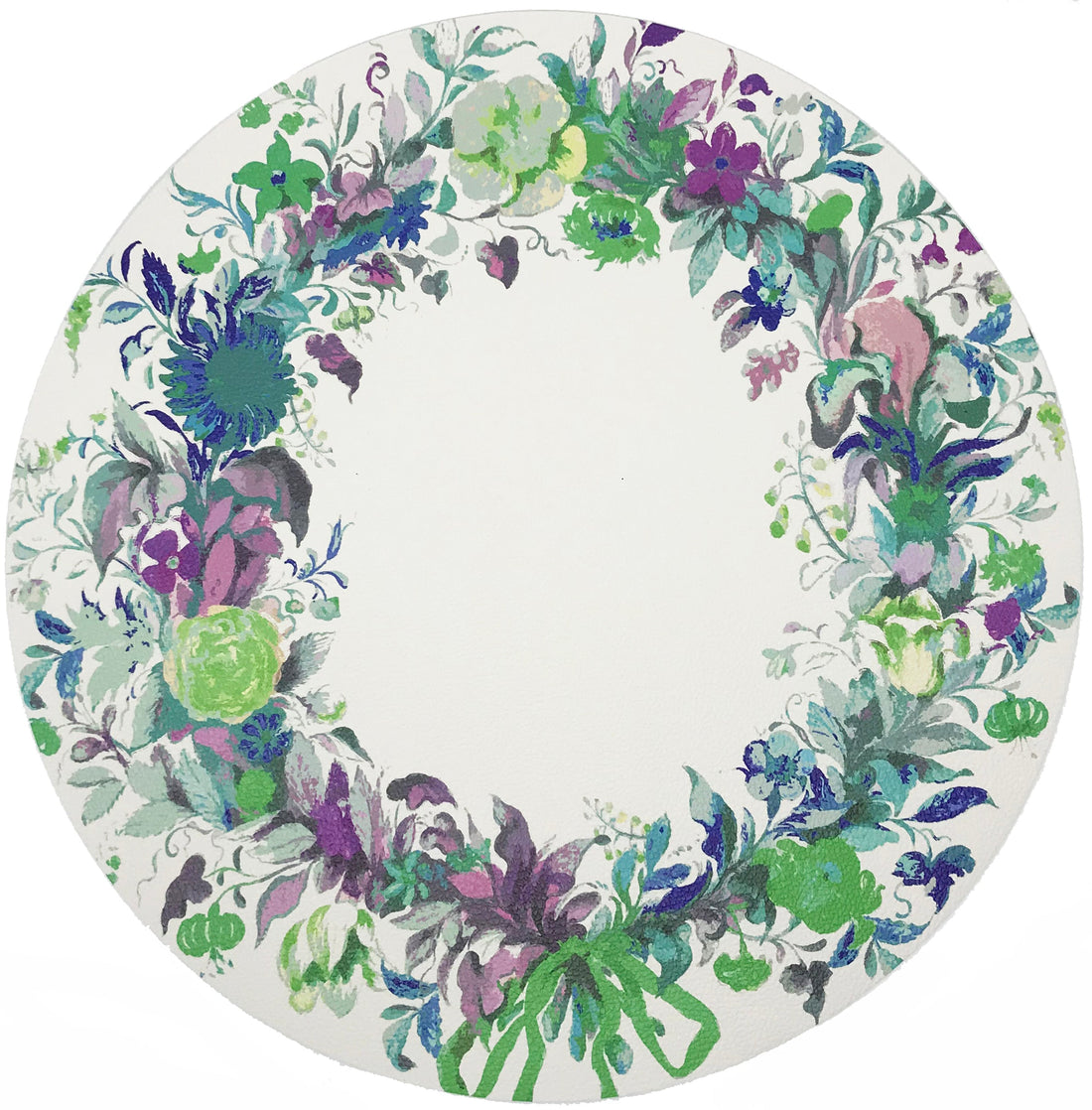 WREATH FLOWERS BLUE 16&quot; ROUND PEBBLE PLACEMAT, SET OF 4 - nicolettemayer.com