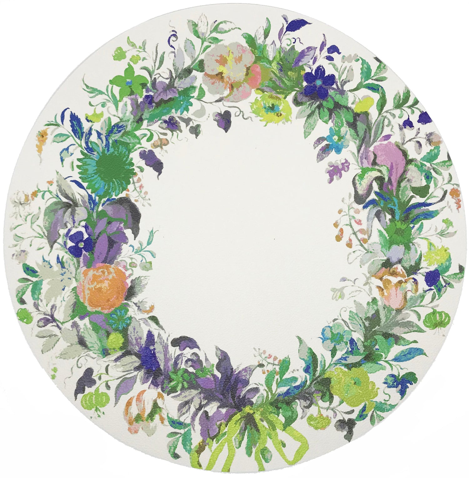 WREATH FLOWERS GREEN 16&quot; ROUND PEBBLE PLACEMAT, SET OF 4 - nicolettemayer.com