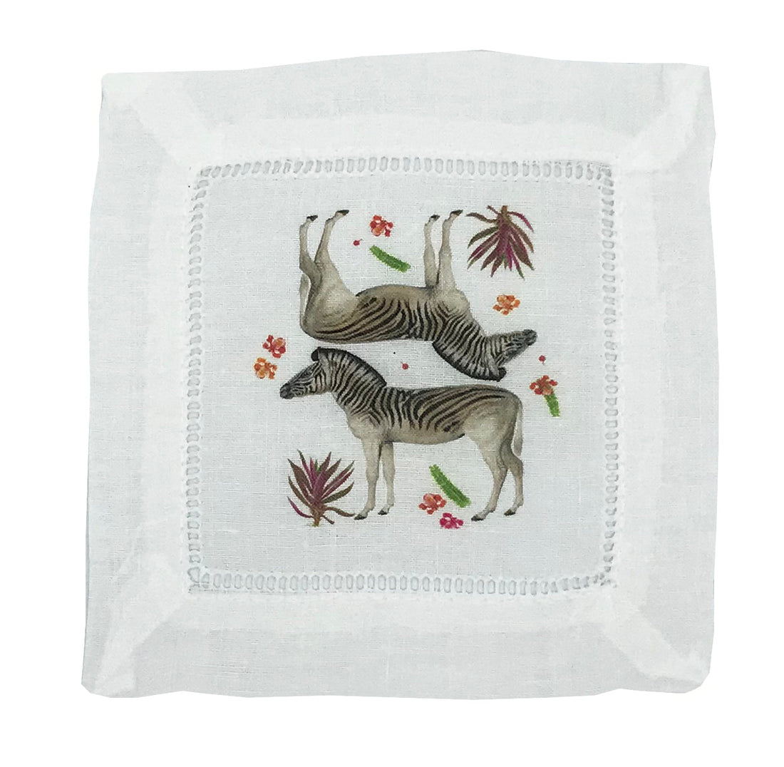 ZEBRA SEEING DOUBLE 6&quot;X6&quot; HEMSTITCH COCKTAIL NAPKINS, SET OF 4 - nicolettemayer.com