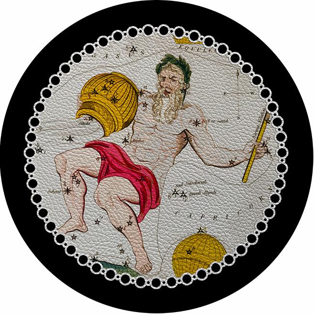 Zodiac Aquarius Black 16&quot; Round Pebble Placemat Set of 4 - nicolettemayer.com