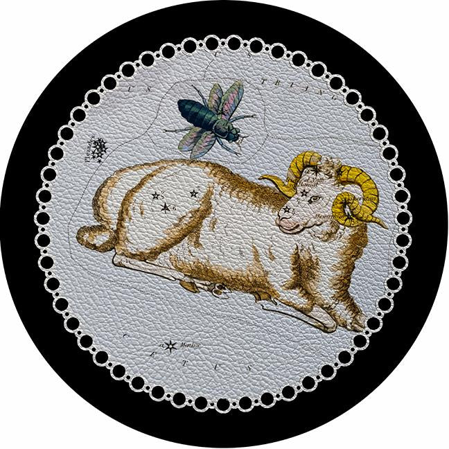 Zodiac Aries Black 16&quot; Round Pebble Placemat Set of 4 - nicolettemayer.com