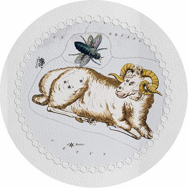Zodiac Aries White 16&quot; Round Pebble Placemat Set of 4 - nicolettemayer.com