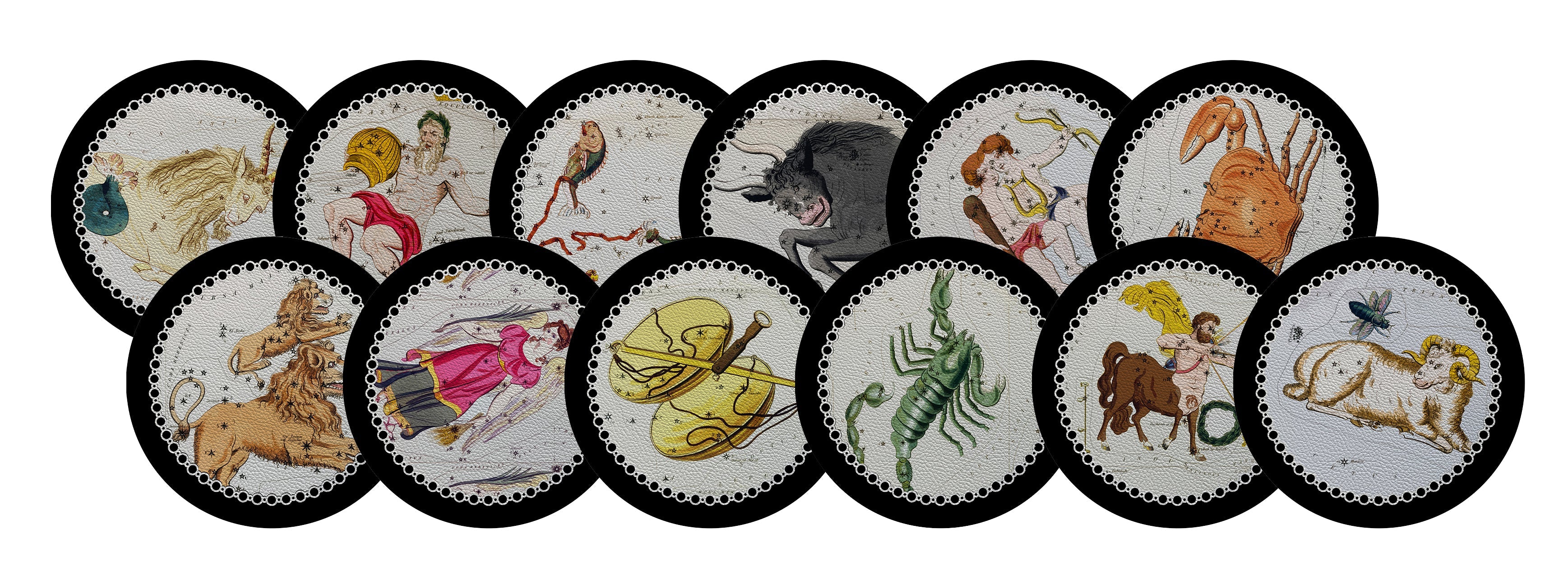 Zodiac Black Set 16&quot; Round Pebble Placemat Set of 12 - nicolettemayer.com