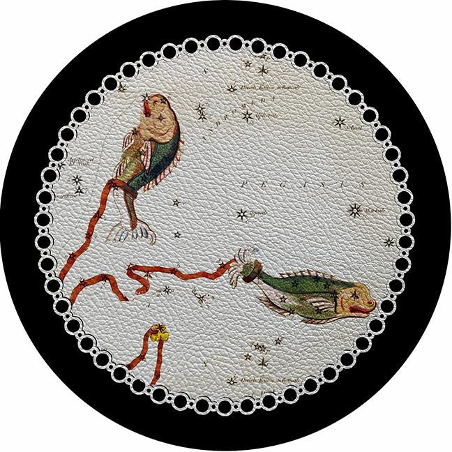 Zodiac Pisces Black 16" Round Pebble Placemat Set of 4 - nicolettemayer.com