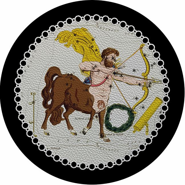 Zodiac Sagitarius Black 16" Round Pebble Placemat Set of 4 - nicolettemayer.com