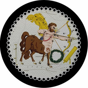 Zodiac Sagitarius Black 16" Round Pebble Placemat Set of 4 - nicolettemayer.com