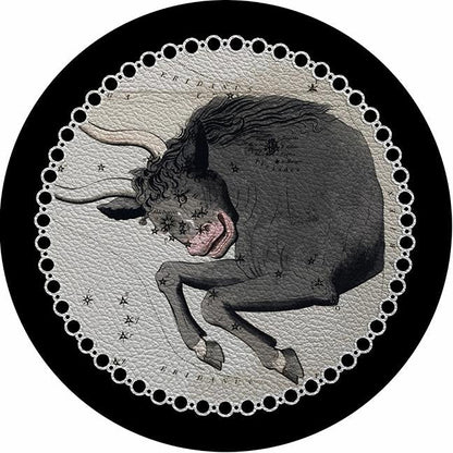 Zodiac Taurus Black 16&quot; Round Pebble Placemat Set of 4 - nicolettemayer.com