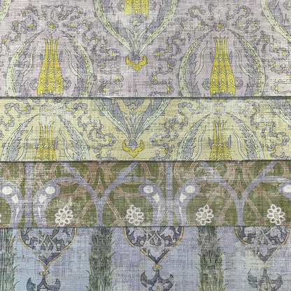 Iznik Overdye Lilac Gold Grasscloth Mural, Per Panel - nicolettemayer.com