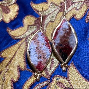 Silk Ikat Pear Shape Gold Tone Earrings