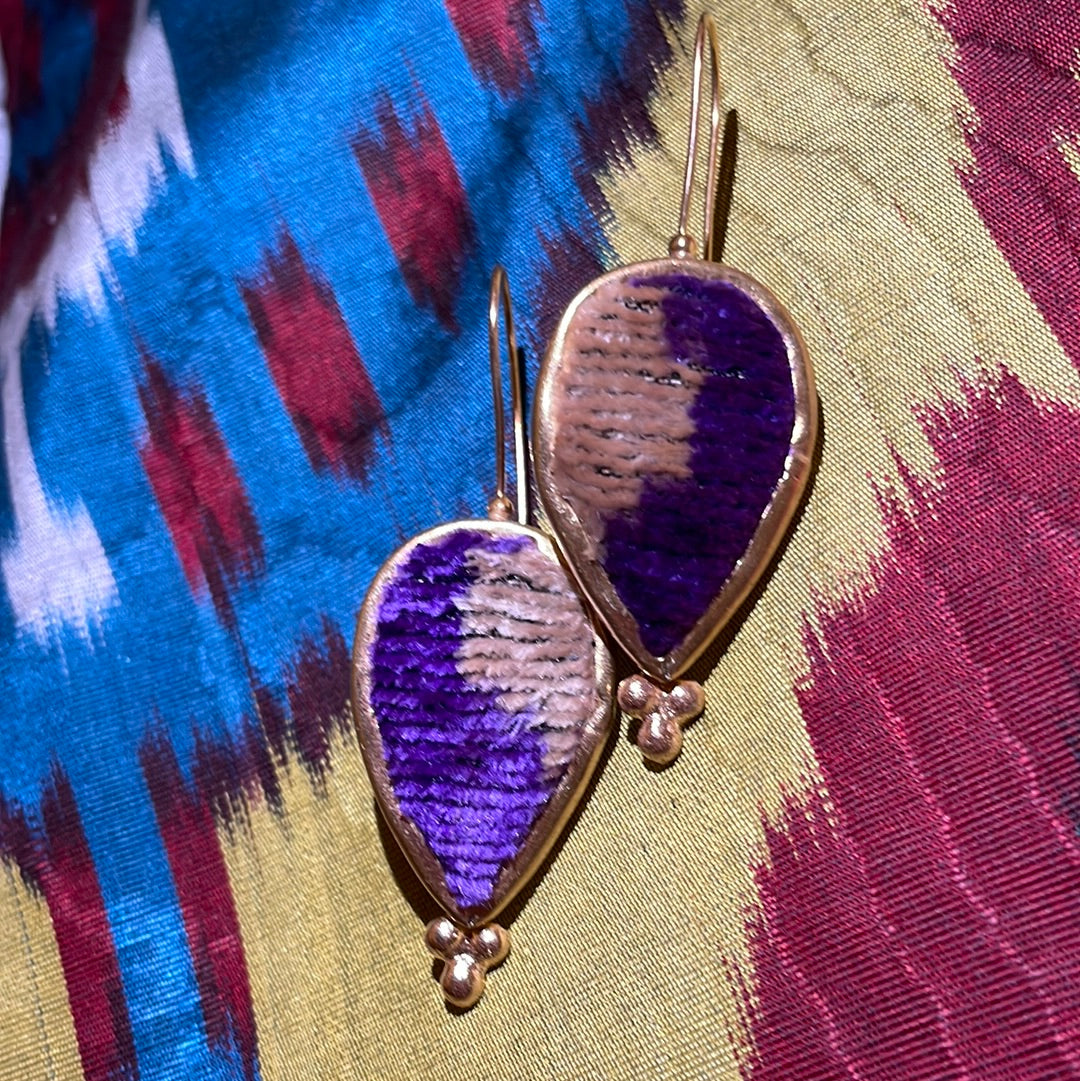 Silk Ikat Pear Shape Gold Tone Earrings