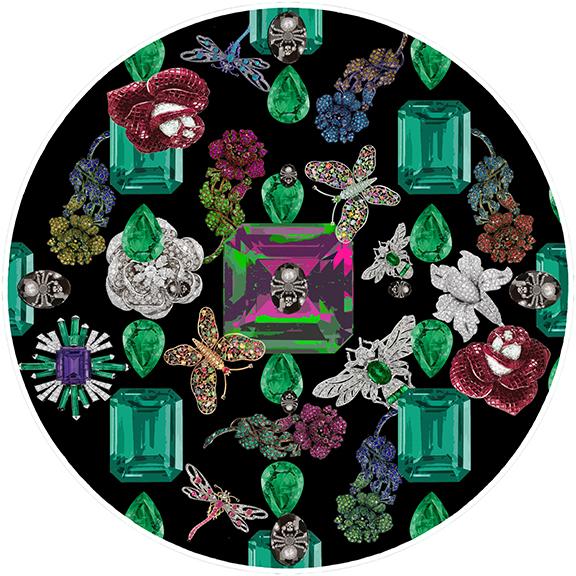 Jewel Box Emeralds Black 16" Round Pebble Placemat Set of 4 - nicolettemayer.com